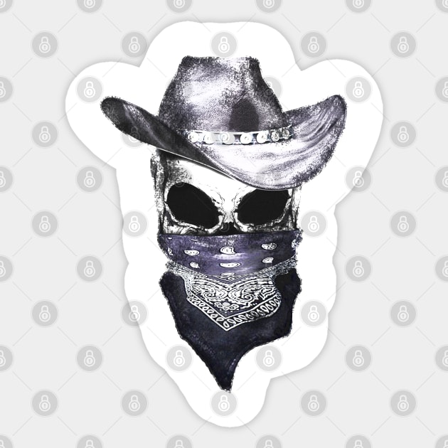 skull art, hat cowboy, bandanas, headband Sticker by Collagedream